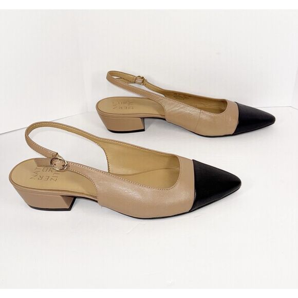 Naturalizer Banks Slingback Mule Low Heels Cap Toe Tan Black Leather Pointed 10 - Picture 13 of 16